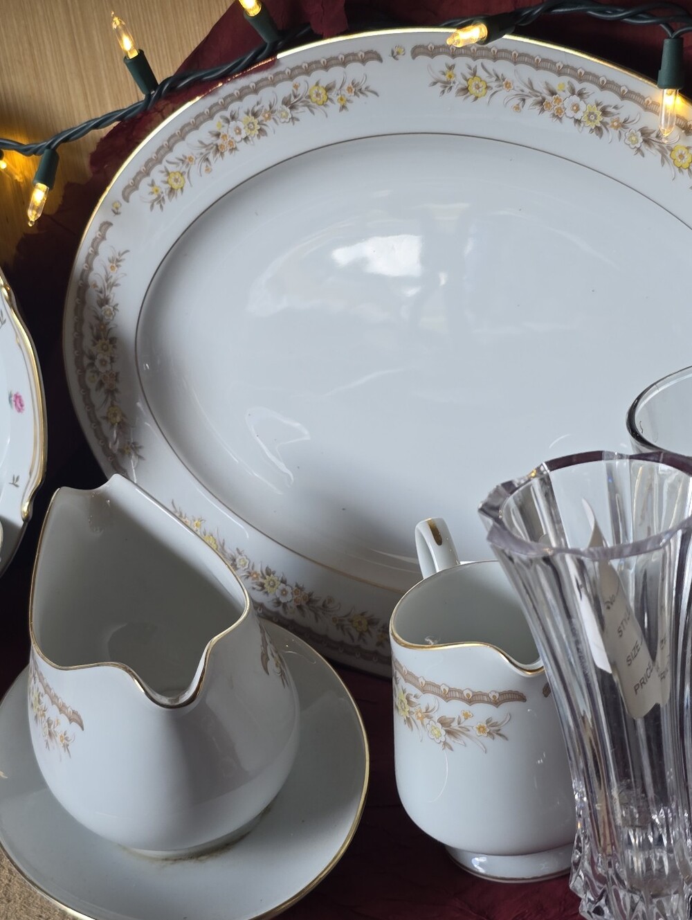 Ecko Fine China Serving Set Golden Autumn Pattern Platter Gravyboat & Creamer